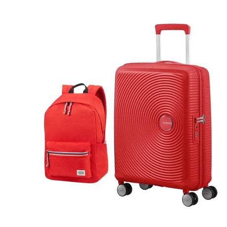 Pakiet Walizka kabinowa Soundbox + Up Backpack American Tourister czerwony