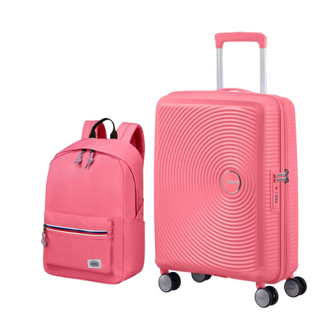 Pakiet Walizka kabinowa Soundbox + Up Backpack American Tourister - Słońce pocałowane koralowo