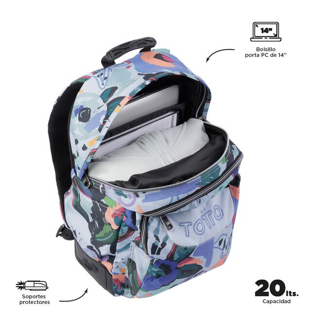 TOTTO Mochila escolar - Crayoles- 4H1- Lienzo Floral