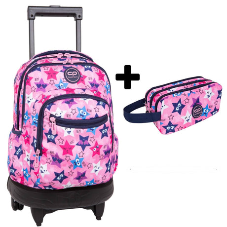 COOLPACK SET DE MOCHILA CON RUEDAS Y ESTUCHE FUNNY STARS