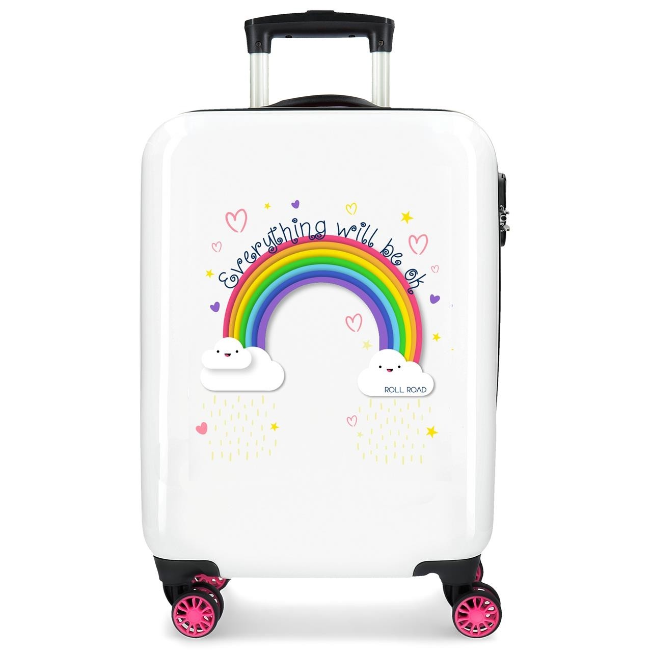 Cabin suitcase Roll Road Arcoiris Everything OK Rigid 55cm White