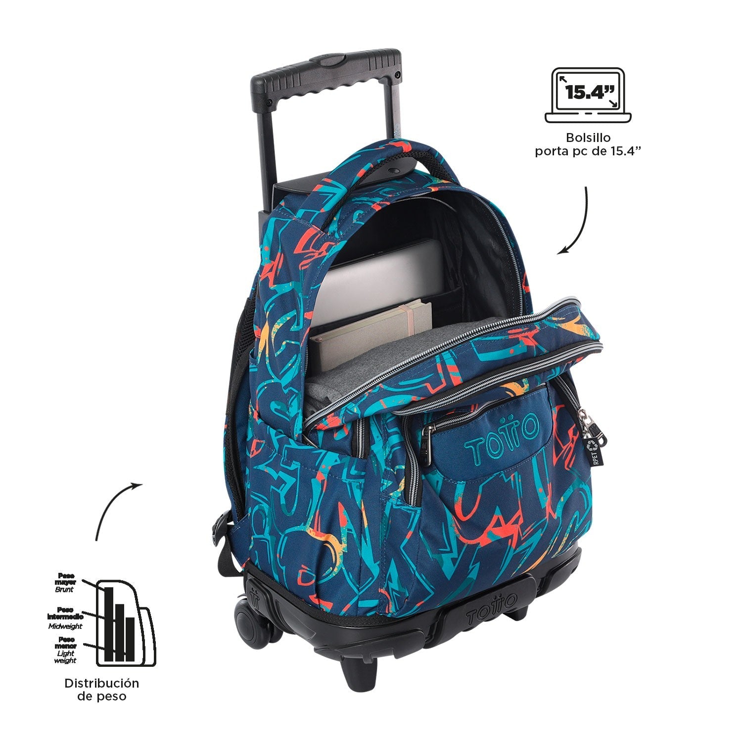 TOTTO School backpack with wheels - lines - 8j4 shock