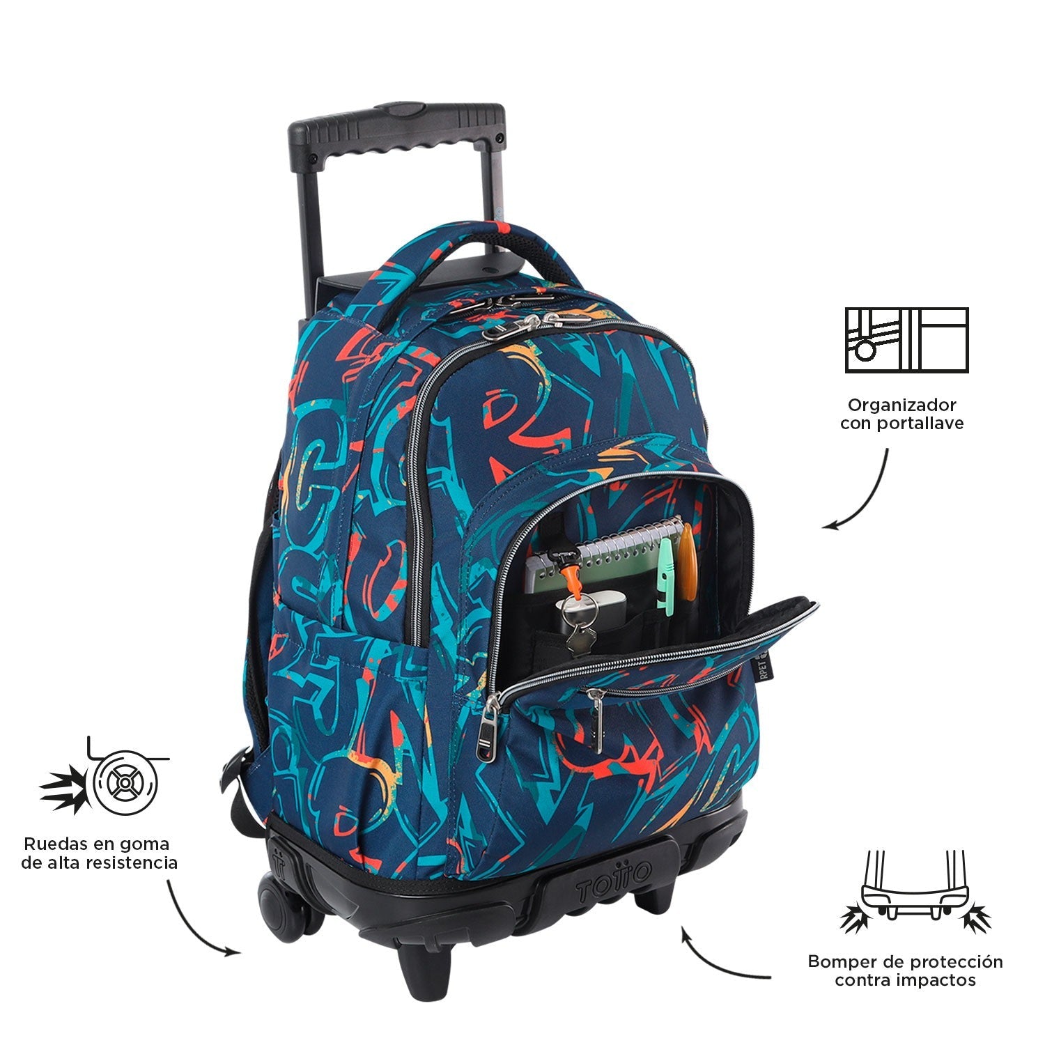 TOTTO School backpack with wheels - lines - 8j4 shock