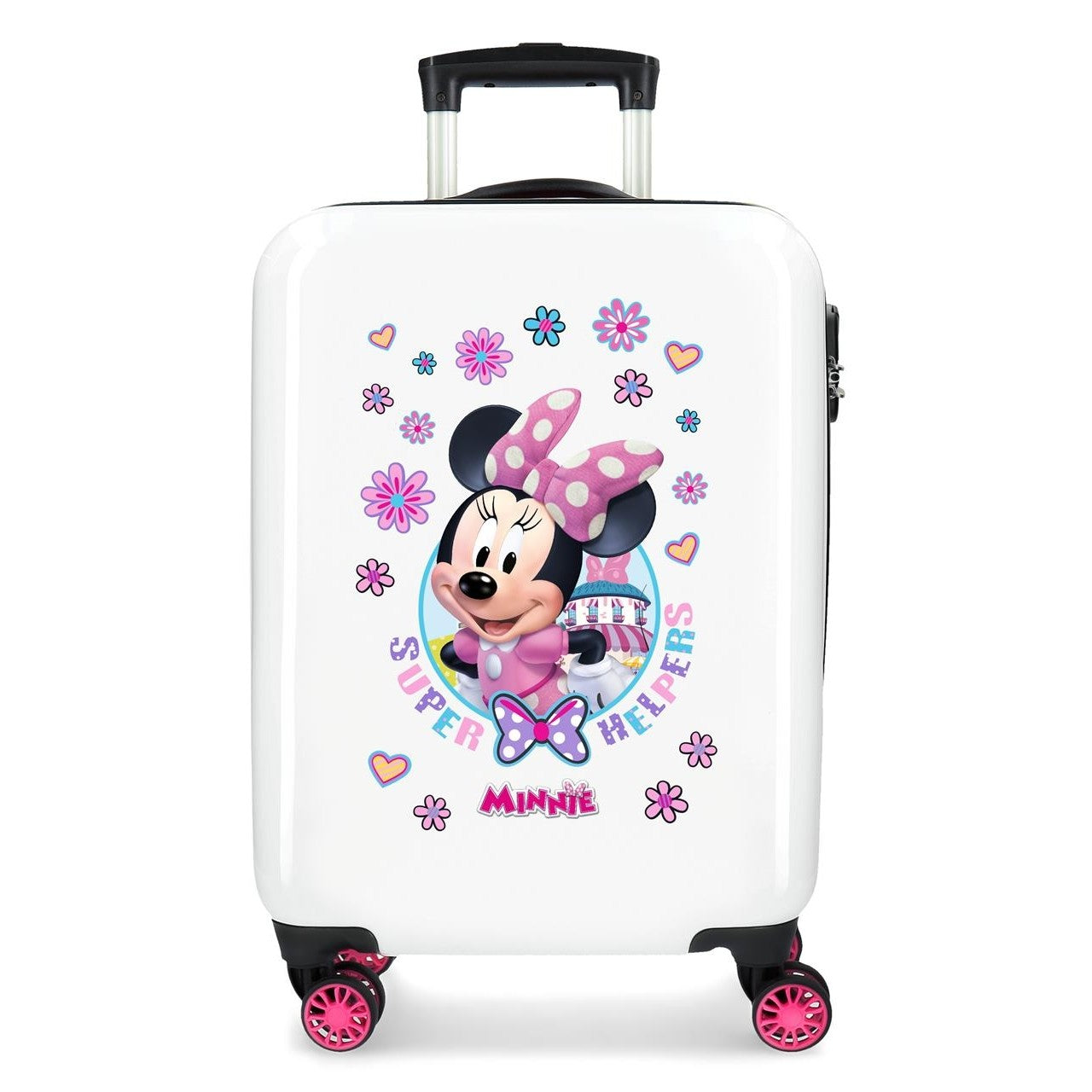 Matkalaukku matkustamoon Minnie Super -avustajat jäykät 55 cm valkoinen