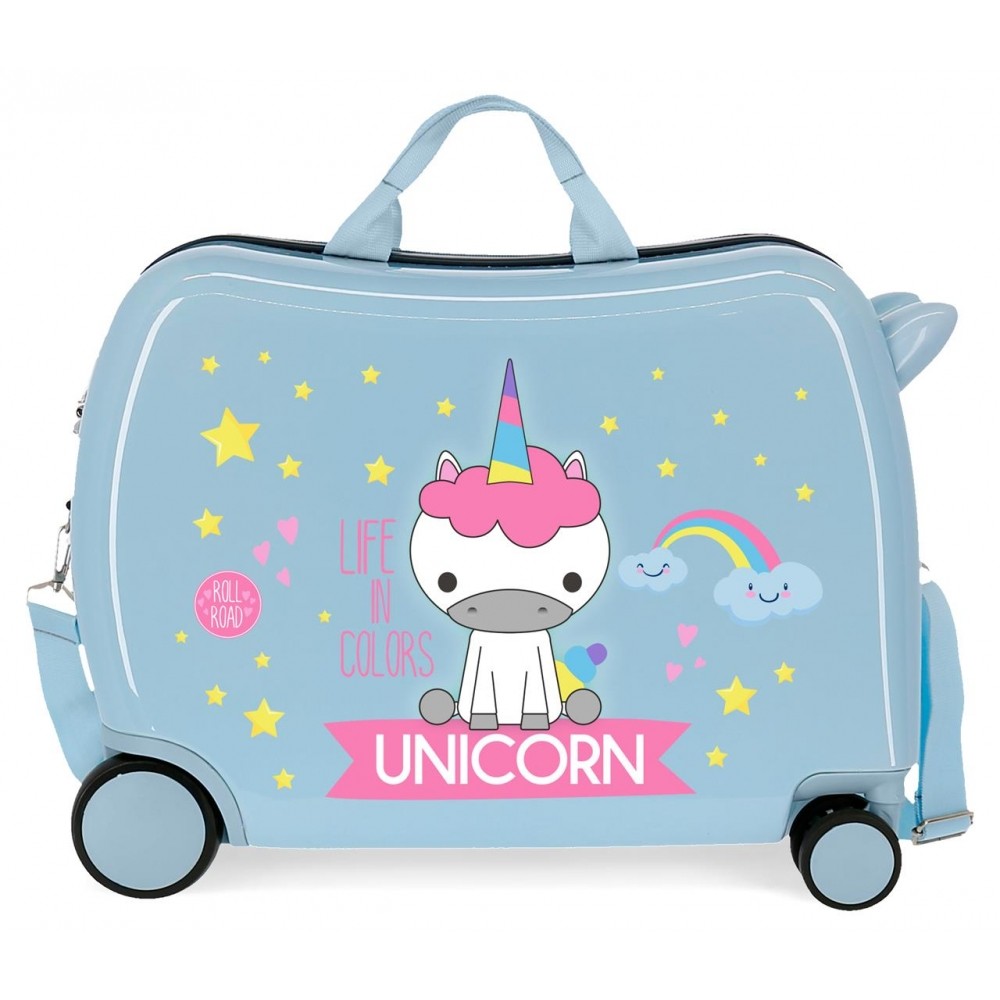 Maleta infantil 2 ruedas multidireccionales Little Me Unicorn Azul Claro