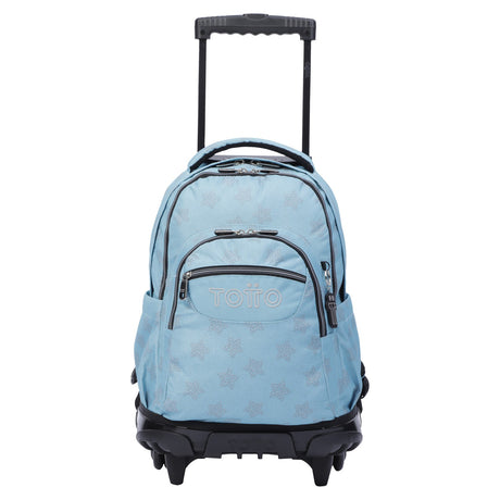 School backpack Totto With wheels - 3dq lines - blue and stars